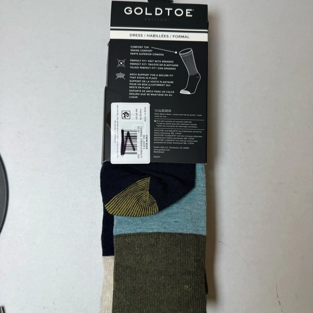 GoldToe Edition Mens Comfort Top Flat Crew Socks Assorted, 3 Pack